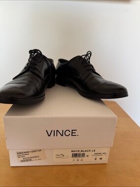 Vince Black Leather Derby Flats - Lace-Up Loafers